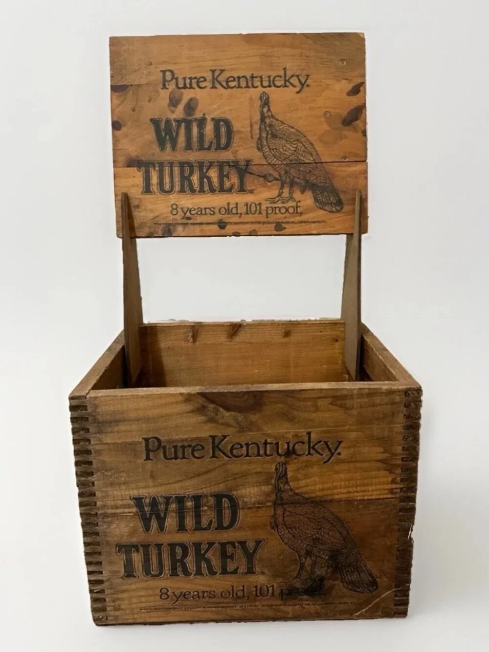 🦃🥃 Vintage Wild Turkey Bourbon Wooden Crate Display Box 8 Year 101 Proof Rare